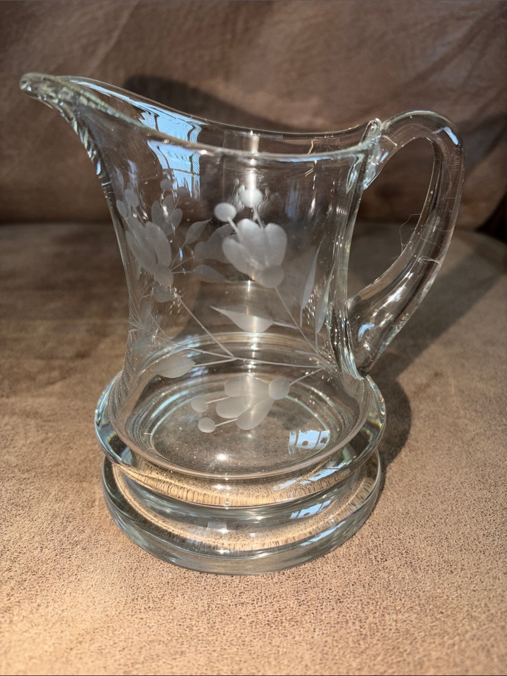 Etched Floral Glass Pitcher